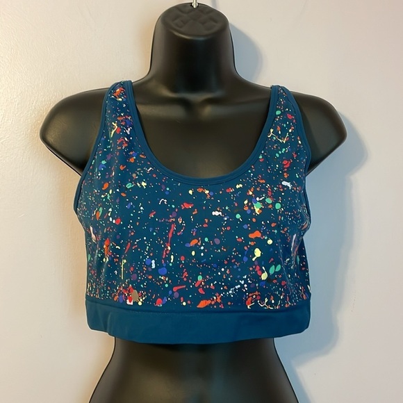 Cacique PRIDE Teal Rainbow Paint Splatter Bralette Sports Bra size 18/20 - Picture 2 of 13